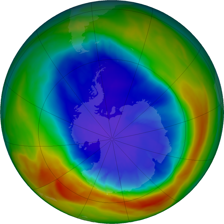 Antarctic ozone map for 13 September 2025